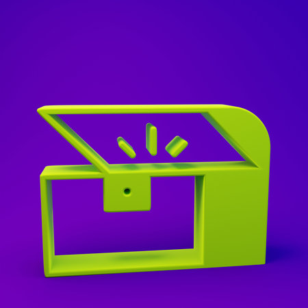 Green Chest for game icon isolated on purple-blue background. Minimalism concept. 3D render illustration.の写真素材