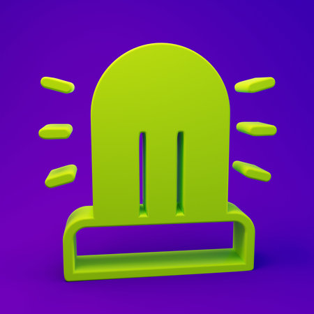 Green Flasher siren icon isolated on purple-blue background. Emergency flashing siren. Minimalism concept. 3D render illustration.の写真素材