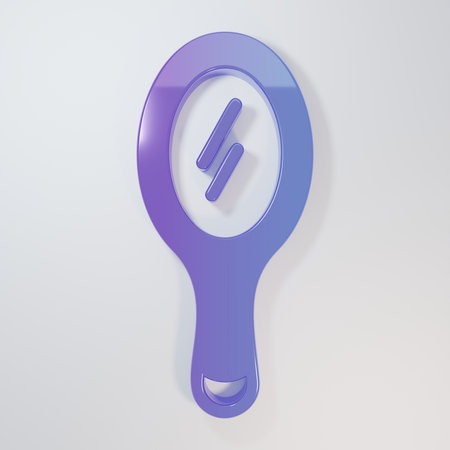 Purple-blue Hand mirror icon isolated on gray background. Minimalism concept. 3D render illustration.の写真素材