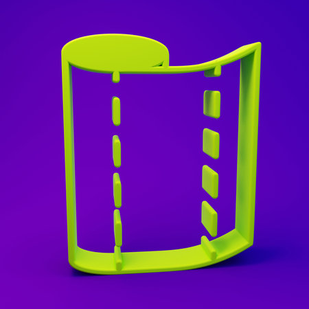 Green Textile fabric roll icon isolated on purple-blue background. Roll, mat, rug, cloth, carpet or paper roll icon. Minimalism concept. 3D render illustration.の写真素材