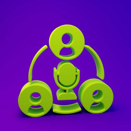 Green Meeting icon isolated on purple-blue background. Business team meeting, discussion concept, analysis, content strategy. Presentation conference. Minimalism concept. 3D render illustration.の写真素材