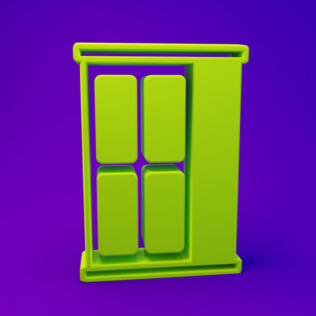 Green Wardrobe icon isolated on purple-blue background. Cupboard sign. Minimalism concept. 3D render illustration.の写真素材