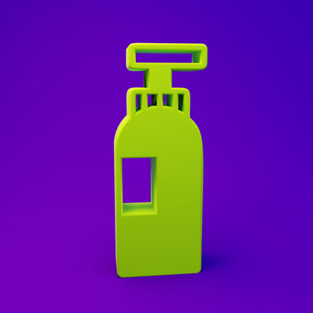Green Bottle of shampoo icon isolated on purple-blue background. Minimalism concept. 3D render illustration.の写真素材