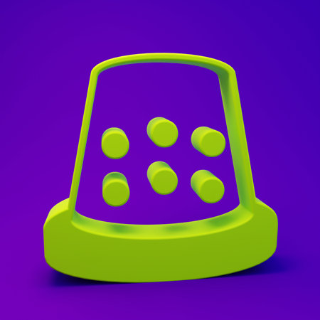 Green Thimble for sewing icon isolated on purple-blue background. Minimalism concept. 3D render illustration.の写真素材