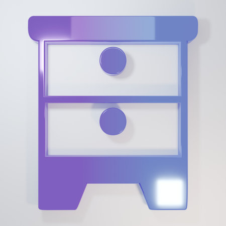 Purple-blue Furniture nightstand icon isolated on gray background. Minimalism concept. 3D render illustration.の写真素材