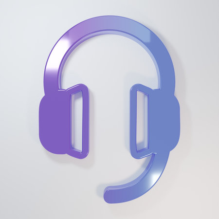 Purple-blue Headphones icon isolated on gray background. earphones. Concept for listening to music, service, communication and operator. Minimalism concept. 3D render illustration.の写真素材