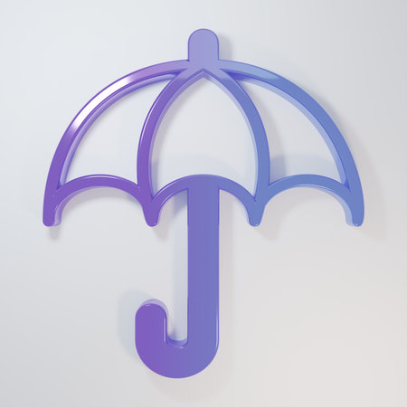 Purple-blue Umbrella icon isolated on gray background. Insurance concept. Waterproof icon. Protection, safety, security concept. Minimalism concept. 3D render illustration.の写真素材