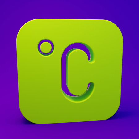 Green Celsius icon isolated on purple-blue background. Minimalism concept. 3D render illustration.