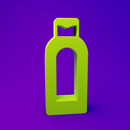 Green Bottle of shampoo icon isolated on purple-blue background. Minimalism concept. 3D render illustration.の写真素材