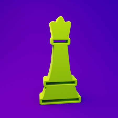 Green Chess icon isolated on purple-blue background. Business strategy. Game, management, finance. Minimalism concept. 3D render illustration.の写真素材