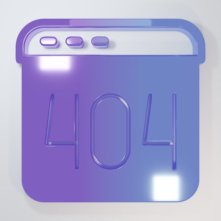 Purple-blue Page with a 404 error icon isolated on gray background. Template reports that the page...