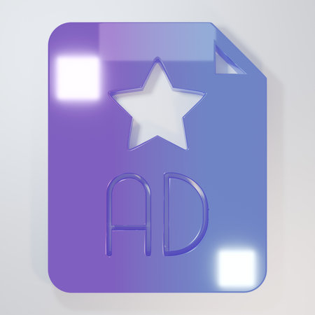 Purple-blue Advertising icon isolated on gray background. Concept of marketing and promotion process. Responsive ads. Social media advertising. Minimalism concept. 3D render illustration.の写真素材
