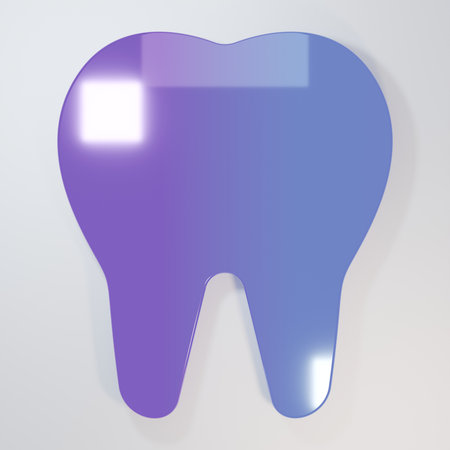 Purple-blue Tooth icon isolated on gray background. Tooth symbol for dentistry clinic or dentist medical center and toothpaste package. Minimalism concept. 3D render illustration.の写真素材