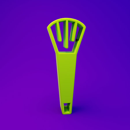 Green Makeup brush icon isolated on purple-blue background. Minimalism concept. 3D render illustration.の写真素材