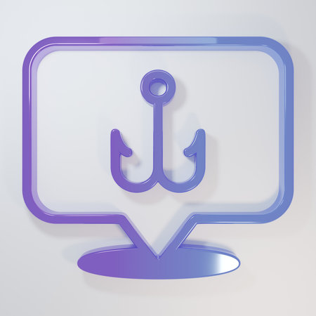 Purple-blue Fishing hook icon isolated on gray background. Fishing tackle. Minimalism concept. 3D render illustration.の写真素材