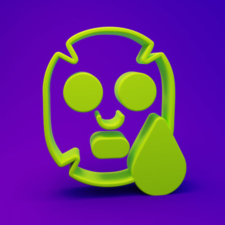 Green Facial cosmetic mask icon isolated on purple-blue background. Cosmetology, medicine and health care. Minimalism concept. 3D render illustration.の写真素材