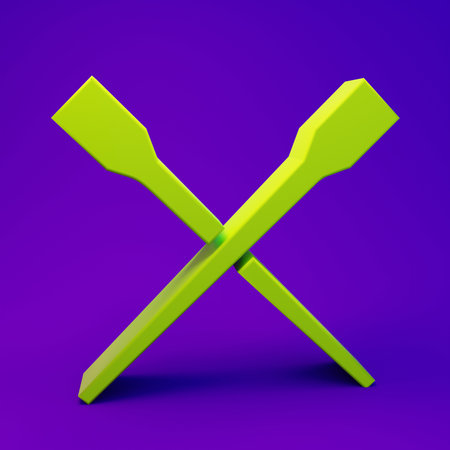 Green Food chopsticks icon isolated on purple-blue background. Wooden Korean sticks for Asian dishes. Oriental utensils. Minimalism concept. 3D render illustration.の写真素材