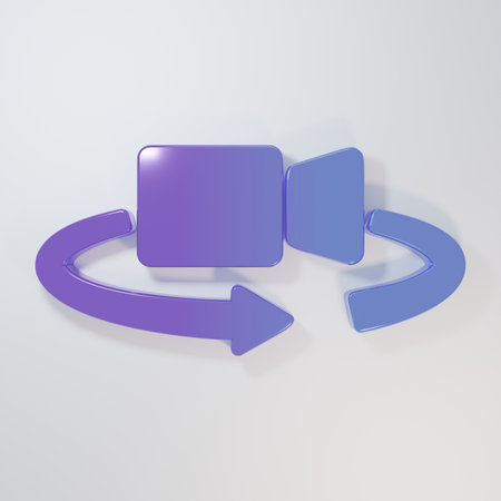 Purple-blue 360 degree view icon isolated on gray background. Virtual reality. Angle 360 degree camera. Panorama photo. Minimalism concept. 3D render illustration.の写真素材