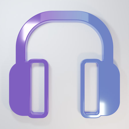 Purple-blue Noise canceling headphones icon isolated on gray background. Headphones for ear protection from noise. Minimalism concept. 3D render illustration.の写真素材