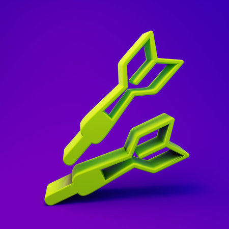 Green Dart arrow icon isolated on purple-blue background. Minimalism concept. 3D render...