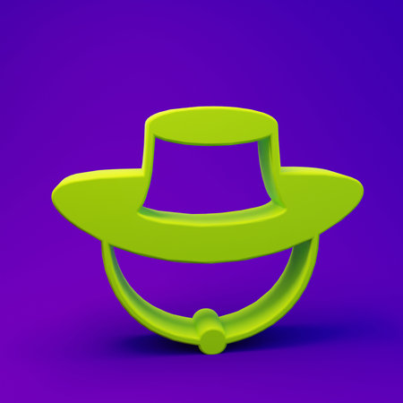 Green Fisherman hat icon isolated on purple-blue background. Minimalism concept. 3D render illustration.の写真素材