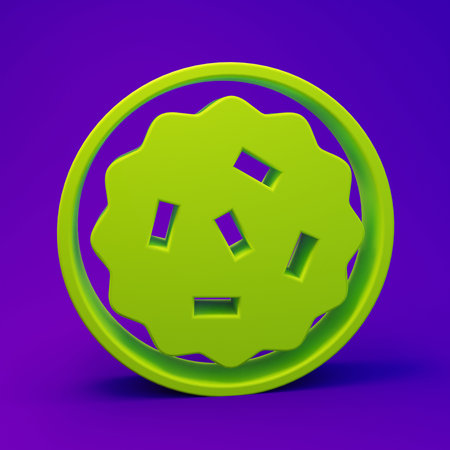 Green Homemade pie icon isolated on purple-blue background. Minimalism concept. 3D render illustration.の写真素材