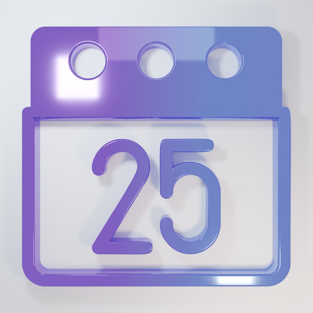 Purple-blue Christmas day calendar icon isolated on gray background. Event reminder symbol. Merry Christmas and Happy New Year. Minimalism concept. 3D render illustration.の写真素材