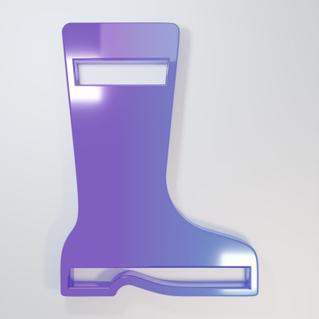 Purple-blue Fishing boots icon isolated on gray background. Waterproof rubber boot. Gumboots for rainy weather, fishing, hunter, gardening. Minimalism concept. 3D render illustration.の写真素材