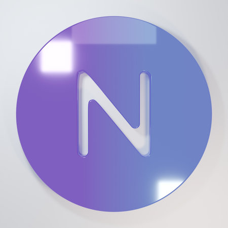 Purple-blue Compass north icon isolated on gray background. Windrose navigation symbol. Wind rose sign. Minimalism concept. 3D render illustration.の写真素材