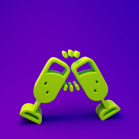 Green Glass of champagne icon isolated on purple-blue background. Merry Christmas and Happy New Year. Minimalism concept. 3D render illustration.の写真素材