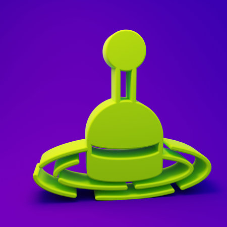 Green fishing float icon isolated on purple background. Minimalism concept. 3D render illustration.の写真素材