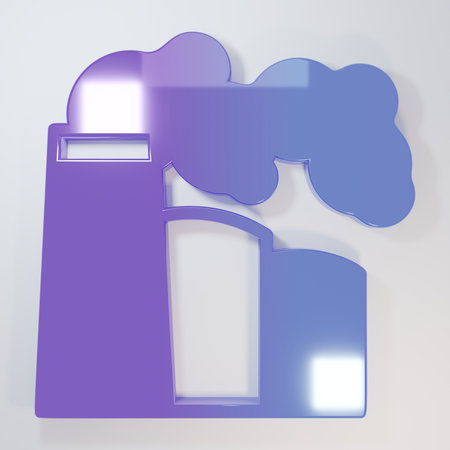 Purple-blue Oil and gas industrial factory building icon isolated on gray background. Minimalism concept. 3D render illustration.の写真素材