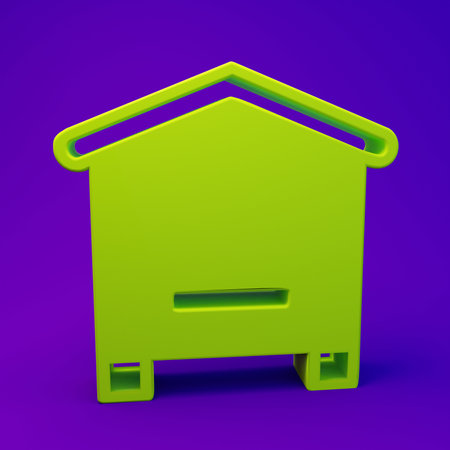 Green Hive for bees icon isolated on purple-blue background. Beehive symbol. Apiary and beekeeping. Sweet natural food. Minimalism concept. 3D render illustration.の写真素材