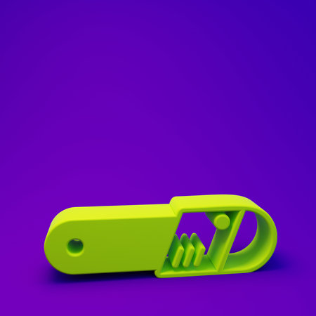 Green Chainsaw icon isolated on purple-blue background. Minimalism concept. 3D render illustration.