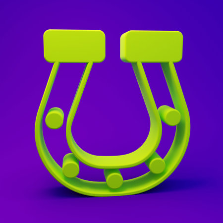 Green Horseshoe icon isolated on purple-blue background. Minimalism concept. 3D render illustration.の写真素材