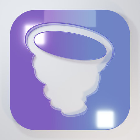 Purple-blue Tornado icon isolated on gray background. Cyclone, whirlwind, storm funnel, hurricane wind or twister weather icon. Minimalism concept. 3D render illustration.の写真素材