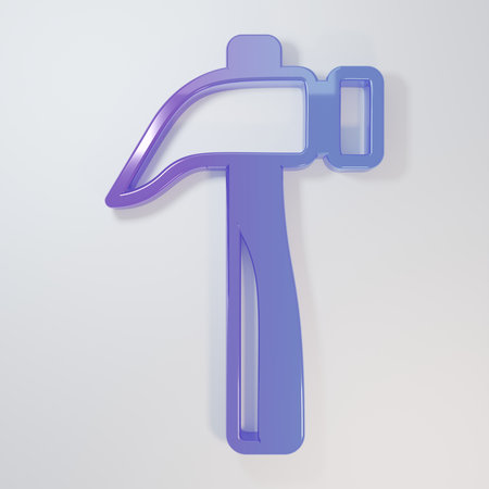 Purple-blue Hammer icon isolated on gray background. Tool for repair. Minimalism concept. 3D render illustration.の写真素材