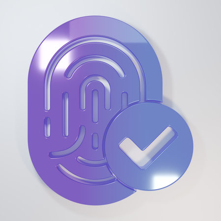 Purple-blue Fingerprint icon isolated on gray background. ID app icon. Identification sign. Touch id. Minimalism concept. 3D render illustration.の写真素材