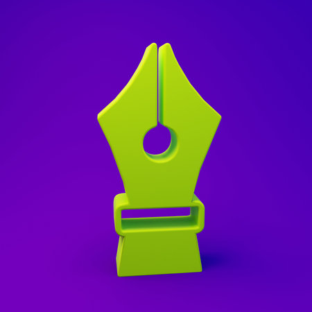 Green Fountain pen nib icon isolated on purple-blue background. Pen tool sign. Minimalism concept. 3D render illustration.の写真素材