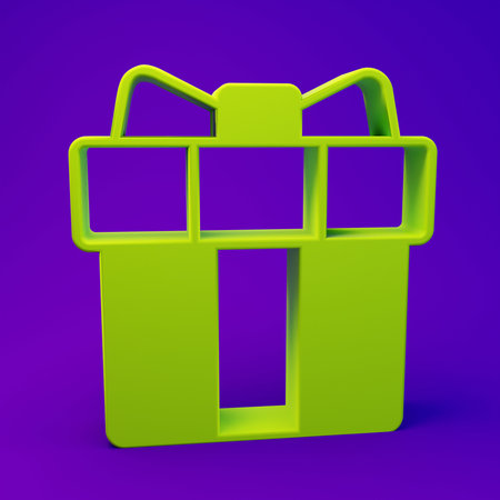 Green Gift box icon isolated on purple-blue background. 8 March. International Happy Women's Day. Minimalism concept. 3D render illustration.の写真素材
