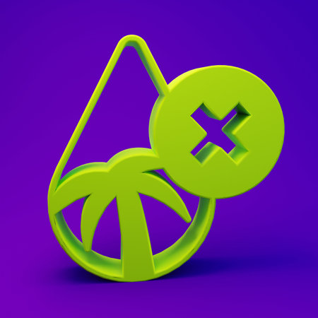 Green Palm oil free icon isolated on isolated on purple-blue background. Minimalism concept. 3D render illustration.の写真素材