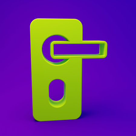 Green Fingerprint door lock icon isolated on purple-blue background. ID app icon. Identification sign. Touch id. Minimalism concept. 3D render illustration.の写真素材