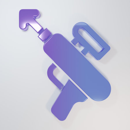 Purple-blue Fishing harpoon icon isolated on gray background. Fishery manufacturers for catching fish under water. Diving underwater equipment. Minimalism concept. 3D render illustration.の写真素材