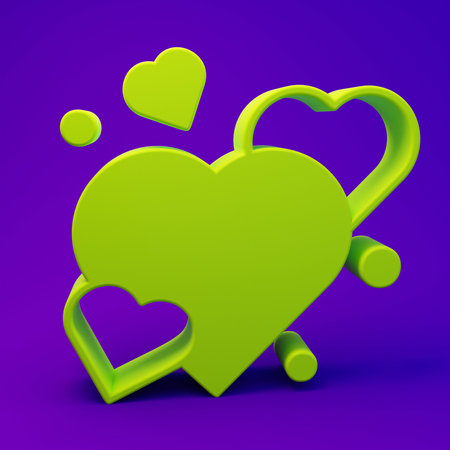 Green Heart icon isolated on purple-blue background. Romantic symbol linked, join, passion and...