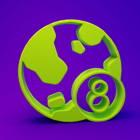 Green 8 March icon isolated on purple-blue background. International Happy Women's Day. Minimalism...