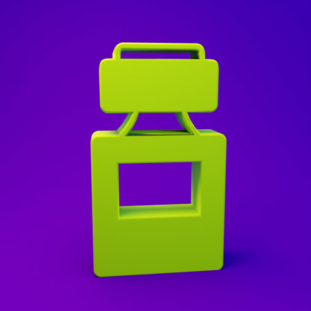Green Perfume icon isolated on purple-blue background. Minimalism concept. 3D render illustration.の写真素材