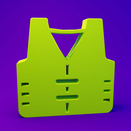 Green Fishing jacket icon isolated on purple-blue background. Fishing vest. Minimalism concept. 3D render illustration.の写真素材