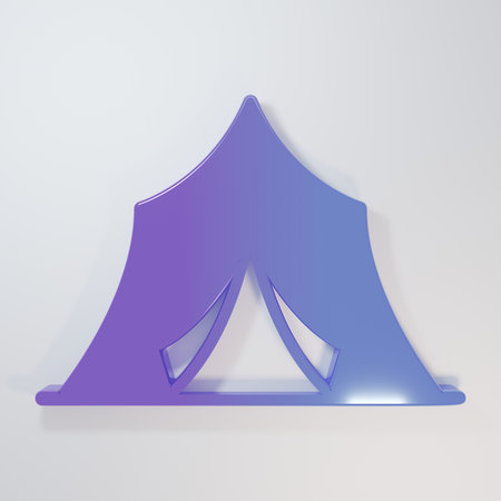 Purple-blue Circus tent icon isolated on gray background. Carnival camping tent. Amusement park. Minimalism concept. 3D render illustration.の写真素材