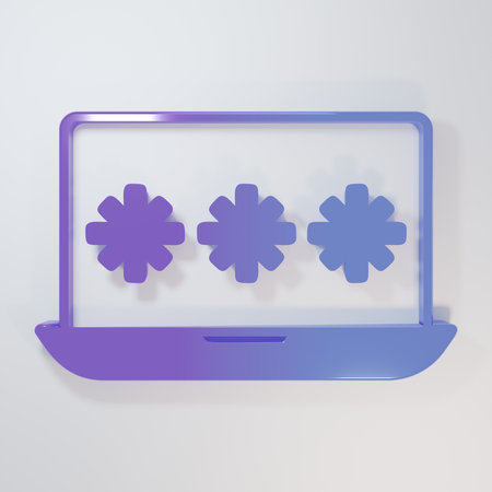 Purple-blue Laptop with password notification icon isolated on gray background. Security, personal...