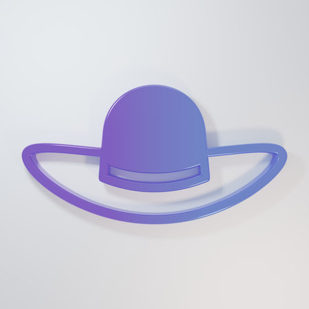 Purple-blue Elegant women hat icon isolated on gray background. Minimalism concept. 3D render illustration.の写真素材